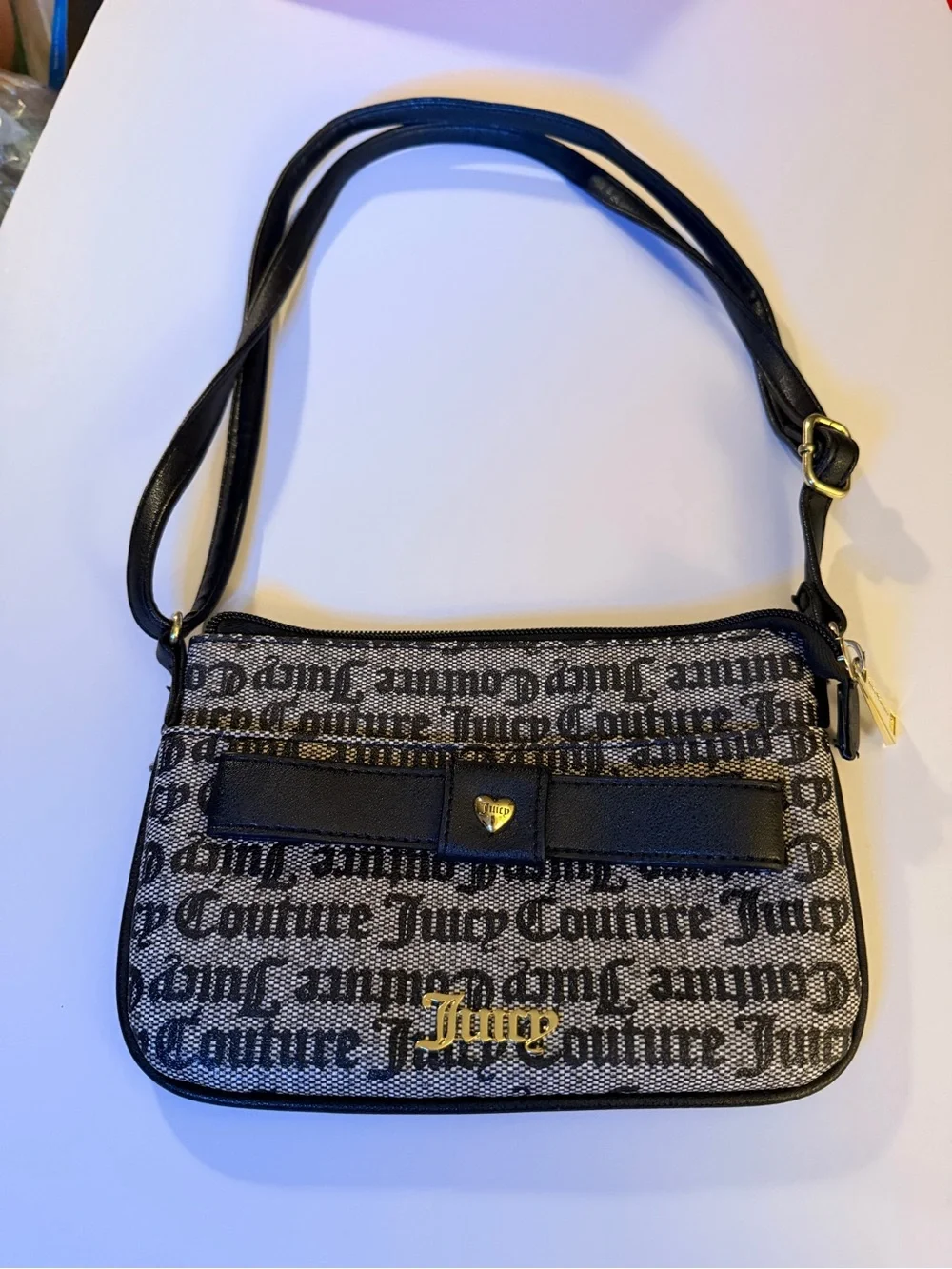 Juicy Couture Black and Gold Logo Shoulder Bag